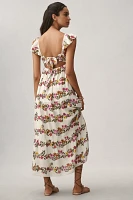 Saylor Petite Ayame Flutter-Sleeve Tiered Maxi Dress