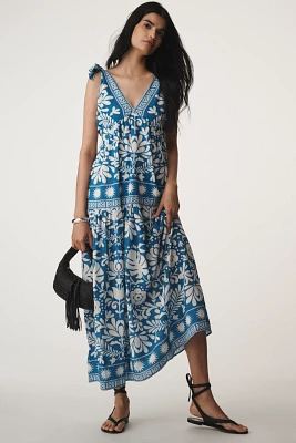 Saylor Brenna Linen Blend Tie-Strap V-Neck Maxi Dress
