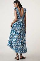 Saylor Brenna Linen Blend Tie-Strap V-Neck Maxi Dress