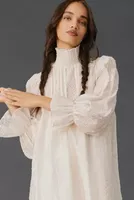 English Factory Long-Sleeve Mock-Neck Sheer Mini Dress
