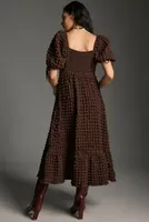 Endless Rose Puff-Sleeve Sweetheart Textured Midi Dress