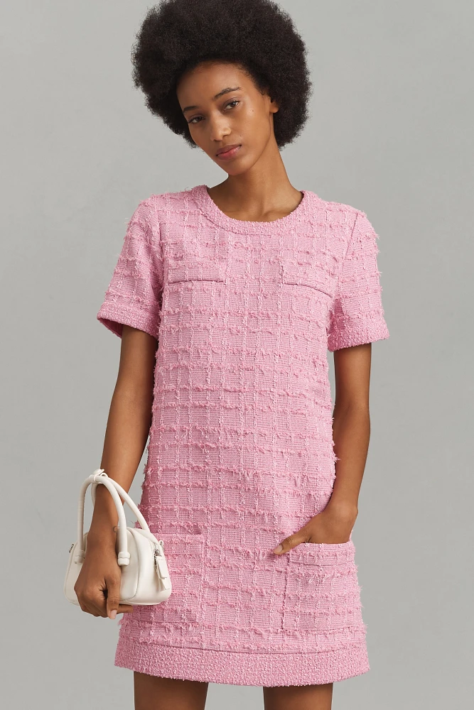 Endless Rose Short-Sleeve Tweed Shift Mini Dress