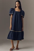 English Factory Puff-Sleeve Square-Neck Midi Dress