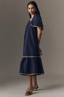 English Factory Puff-Sleeve Square-Neck Midi Dress