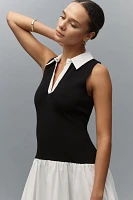 Endless Rose Sleeveless Collared Twofer Drop-Waist Midi Dress