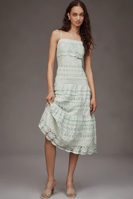 Endless Rose Linen Blend Sleeveless Square-Neck A-Line Midi Dress