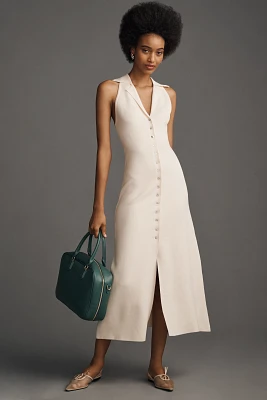 Endless Rose Sleeveless Halter Button-Front Midi Dress