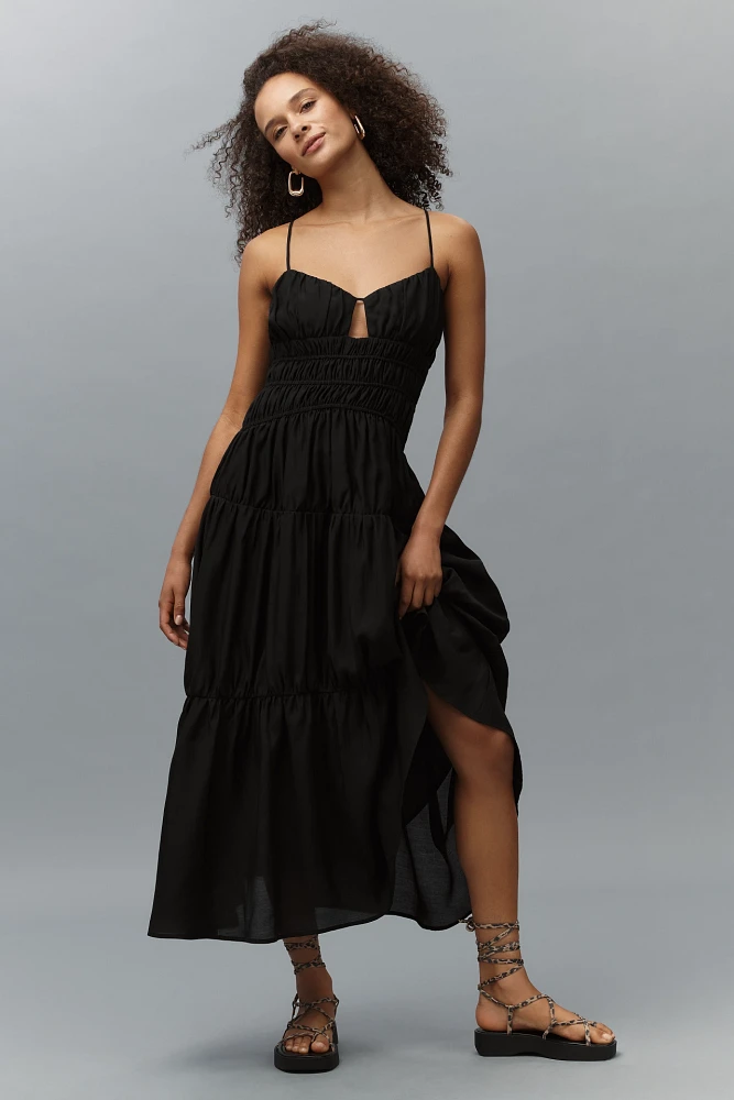 Endless Rose Sleeveless Smocked Tiered A-Line Midi Dress