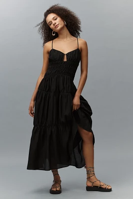 Endless Rose Sleeveless Smocked Tiered A-Line Midi Dress