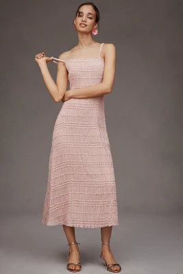 Endless Rose Sleeveless Square-Neck Shirred Midi Dress