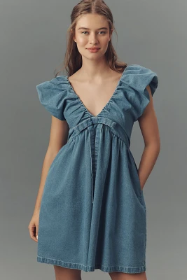 Endless Rose Sleeveless V-Neck Denim Babydoll Mini Dress