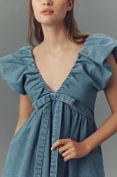 Endless Rose Sleeveless V-Neck Denim Babydoll Mini Dress