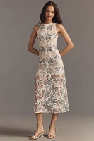 Endless Rose Sleeveless Appliqué Sheer Midi Dress