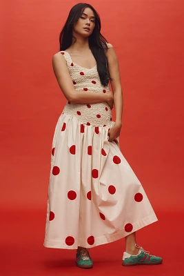 S/W/F Sleeveless Mottled Drop-Waist Midi Dress