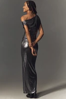 MISHA Nyra One-Shoulder Metallic Slim Maxi Dress