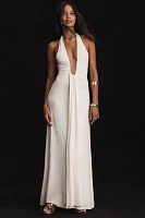 MISHA Jennifer Plunge Halter Maxi Dress