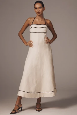 Shona Joy Billie Linen Blend Halter A-Line Midi Dress