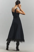 Du Paradis Sleeveless Faux-Feather Midi Dress