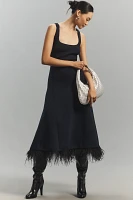 Du Paradis Sleeveless Faux-Feather Midi Dress