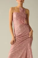 Mac Duggal Strapless Faux-Bow Sequin Column Gown