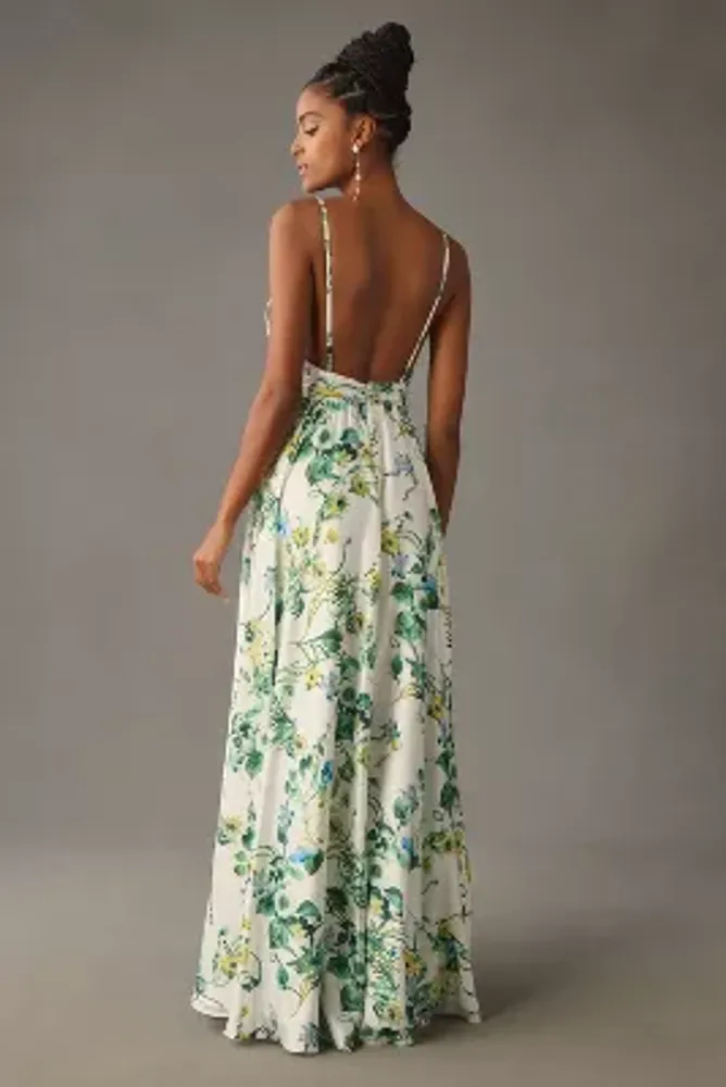 Mac Duggal V-Neck Floral A-Line Gown
