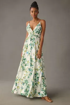 Mac Duggal V-Neck Floral A-Line Gown