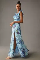 Mac Duggal Flutter-Sleeve Chiffon Gown