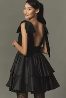 Mac Duggal Oversized Bow-Shoulder Ruffled Mini Dress