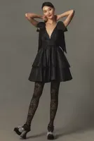 Mac Duggal Oversized Bow-Shoulder Ruffled Mini Dress