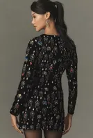 Mac Duggal Long-Sleeve Gem-Embellished Velvet Mini Dress