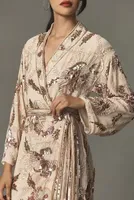 Mac Duggal Long-Sleeve Beaded Floral Wrap Mini Dress