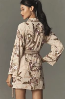 Mac Duggal Long-Sleeve Beaded Floral Wrap Mini Dress