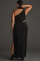 Mac Duggal Plus Side-Cutout Rhinestone Detailed Jersey Gown