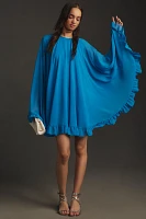 Mac Duggal Long-Sleeve High-Neck Mini Cape Dress