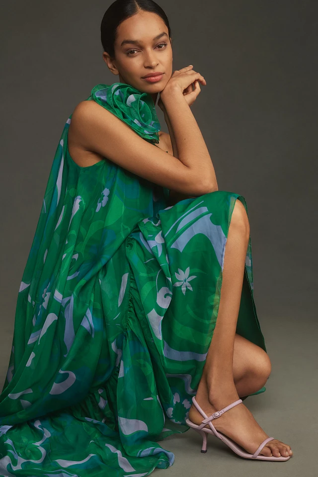 Mac Duggal One-Shoulder Rose Ruffle Maxi Dress | The Summit
