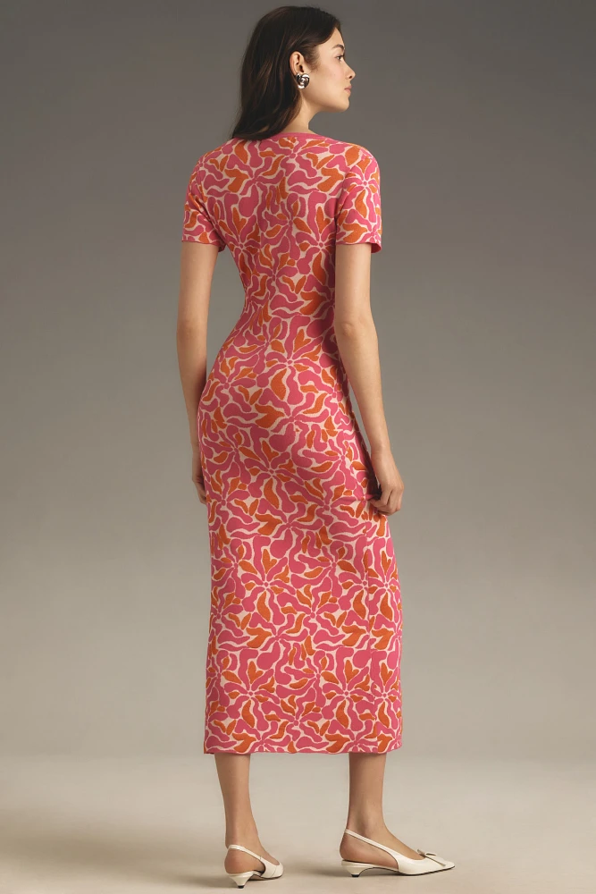 Mac Duggal Short-Sleeve Scoop-Neck Knit Midi Dress