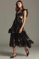 Mac Duggal Sleeveless Ruffled Chiffon Midi Dress