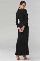 Mac Duggal Long-Sleeve Embellished Side-Slit Maxi Dress