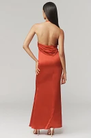 Mac Duggal Halter Rosette Satin Maxi Dress