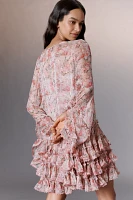 Mac Duggal Long-Sleeve Ruffled Tie-Neck Mini Dress