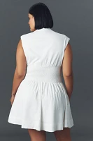 The Tommie Cap-Sleeve Smocked Front-Zip Shirt Dress: Linen Mini Edition