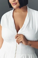 The Tommie Cap-Sleeve Smocked Front-Zip Shirt Dress: Linen Mini Edition