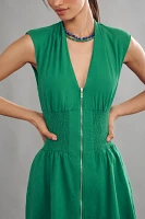 The Tommie Cap-Sleeve Smocked Front-Zip Shirt Dress: Linen Mini Edition