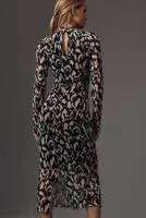 By Anthropologie Long-Sleeve Mock-Neck Printed Slim Midi Dress