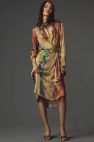 By Anthropologie Long-Sleeve Tie-Front Midi Shirt Dress