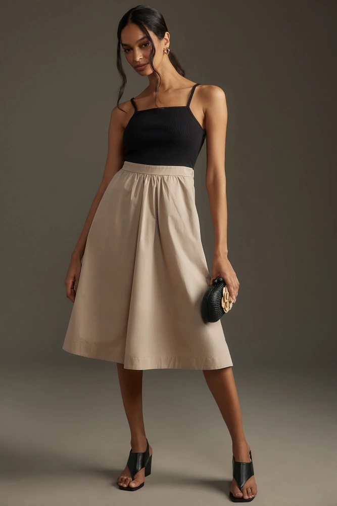 Maeve Sleeveless Rib Poplin Twofer Midi Dress