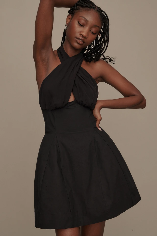 slim fit dress slacks Anthropologie Maeve Halter V-Neck Scallop, Button Front, Mini Dress – Luxy  Thrift main image 0