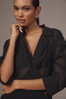 Maeve Long-Sleeve V-Neck Sheer Twofer Mini Dress