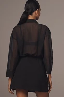Maeve Long-Sleeve V-Neck Sheer Twofer Mini Dress