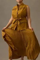 By Anthropologie Sleeveless Vested Pleated Midi Dress
